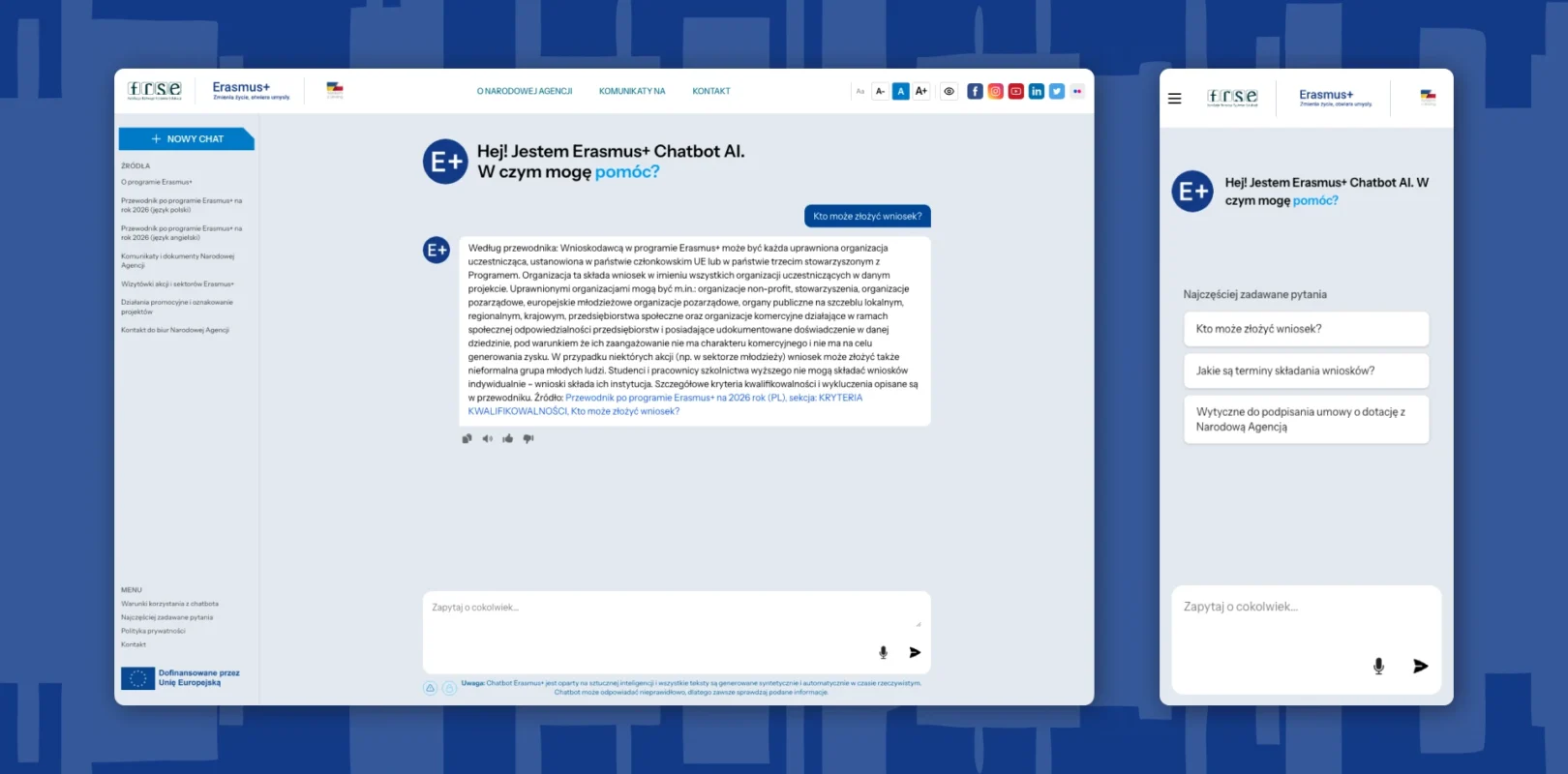 Projekt chatbota na stronie FRSE odpowiadającego na pytania dotyczące programu Erasmus+
